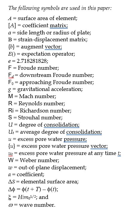 Notation Legend with special characters and meanings.